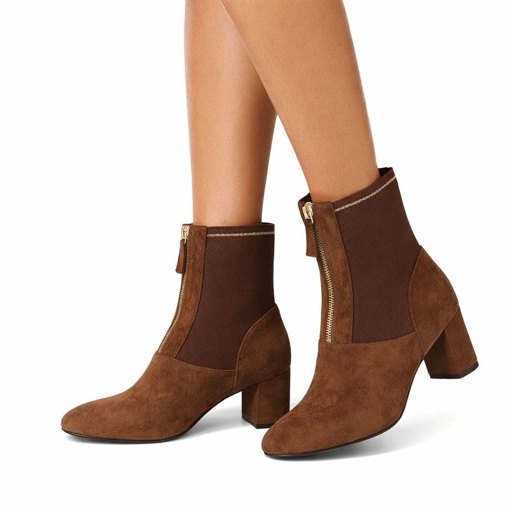 David Tate Monique  Brown Heeled Boots with Suede Finish And Stretch 8.5 NIB